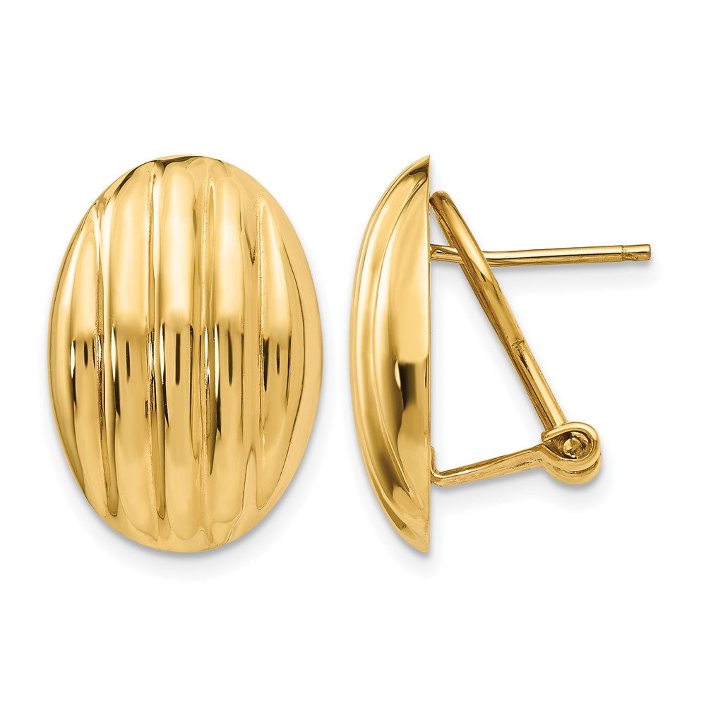 14k 14x Oval Polished Fancy Ribbed Omega Back Post Earrings