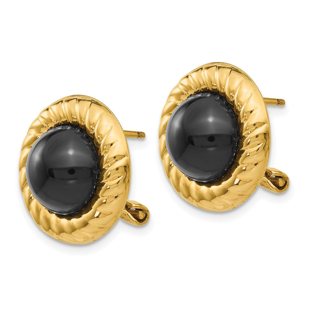 14k Black Onyx Cabochon Fancy Omega Back Earrings