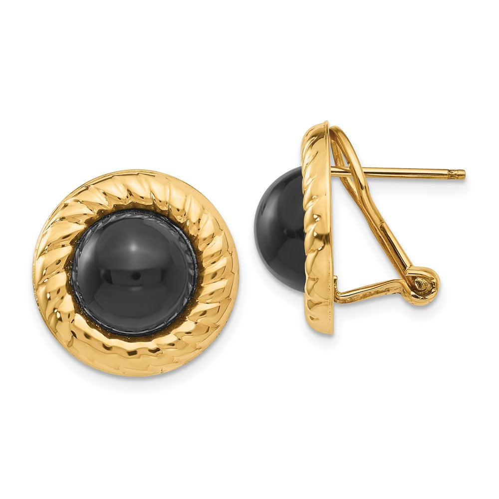 14k Black Onyx Cabochon Fancy Omega Back Earrings
