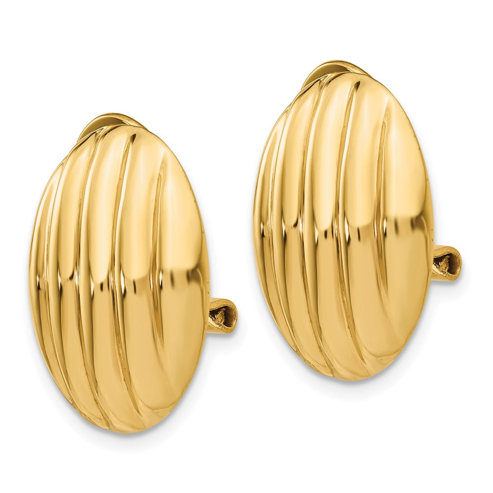 14k 14x Oval Polished Fancy Ribbed Omega Back Non-pierced Earrings