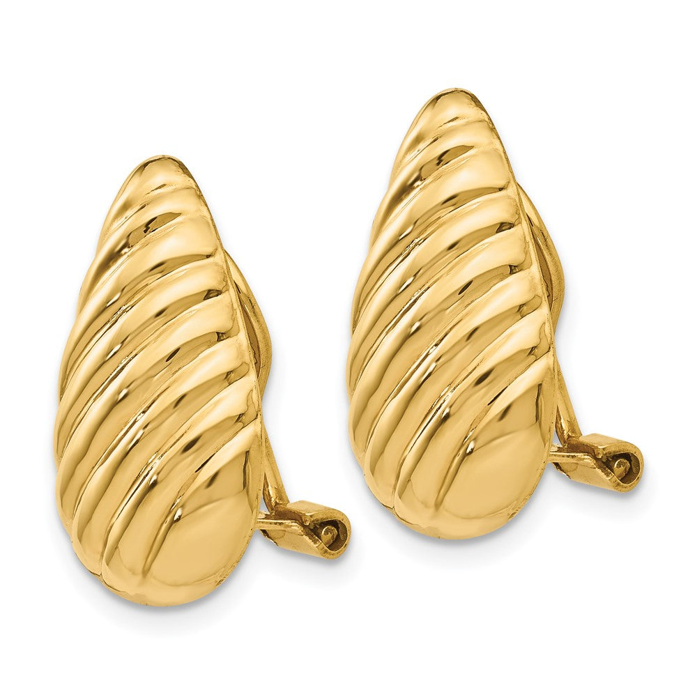 14k 11x Polished Diagonal Stripe Teardrop Omega Back Non-pierced Earrings