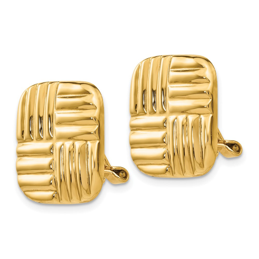 14k Square Basketweave Omega Back Non-pierced Earrings