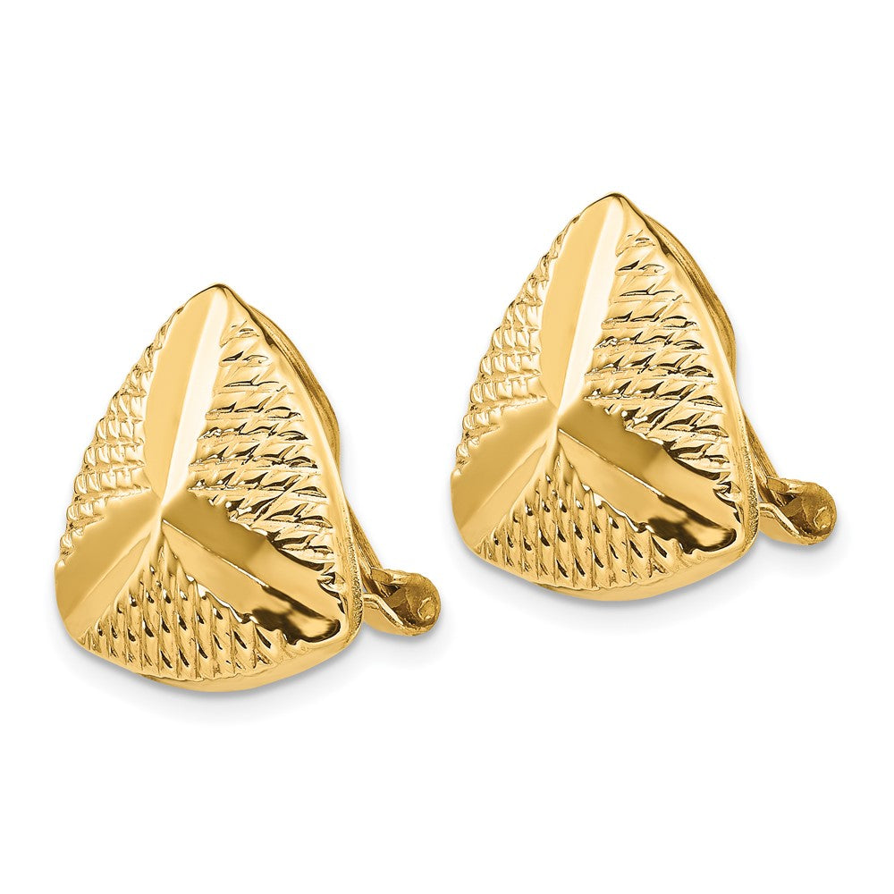 14k Textured Triangle Omega Back Non-pierced Earrings