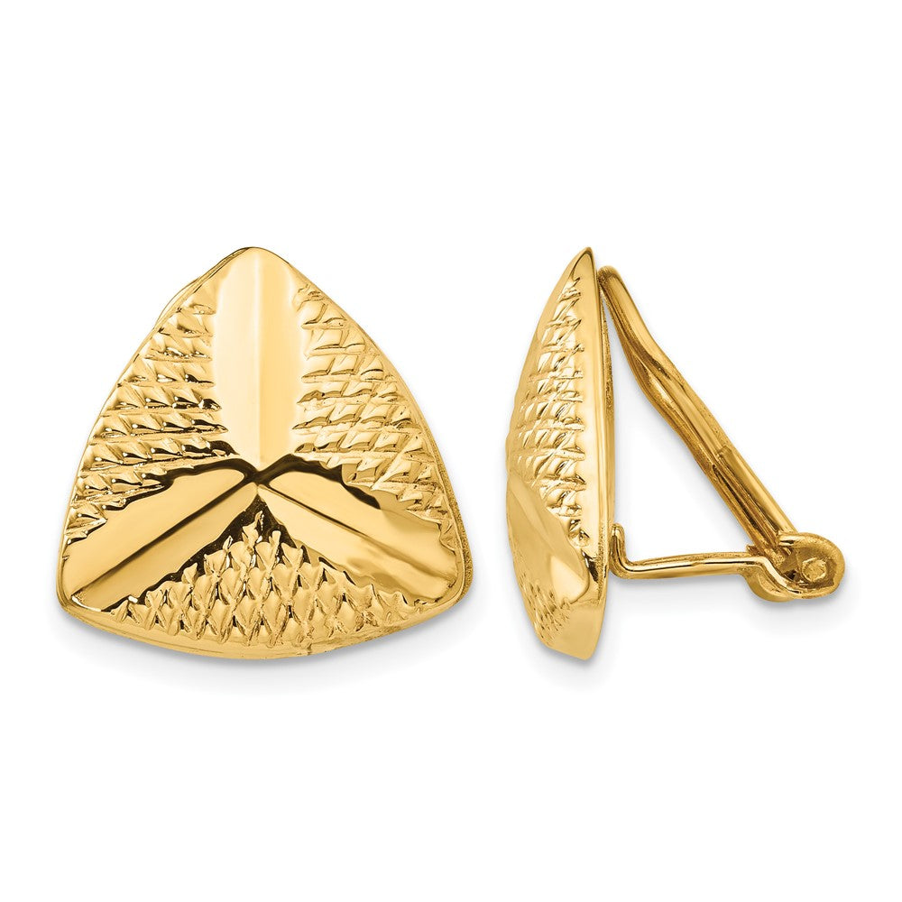 14k Textured Triangle Omega Back Non-pierced Earrings