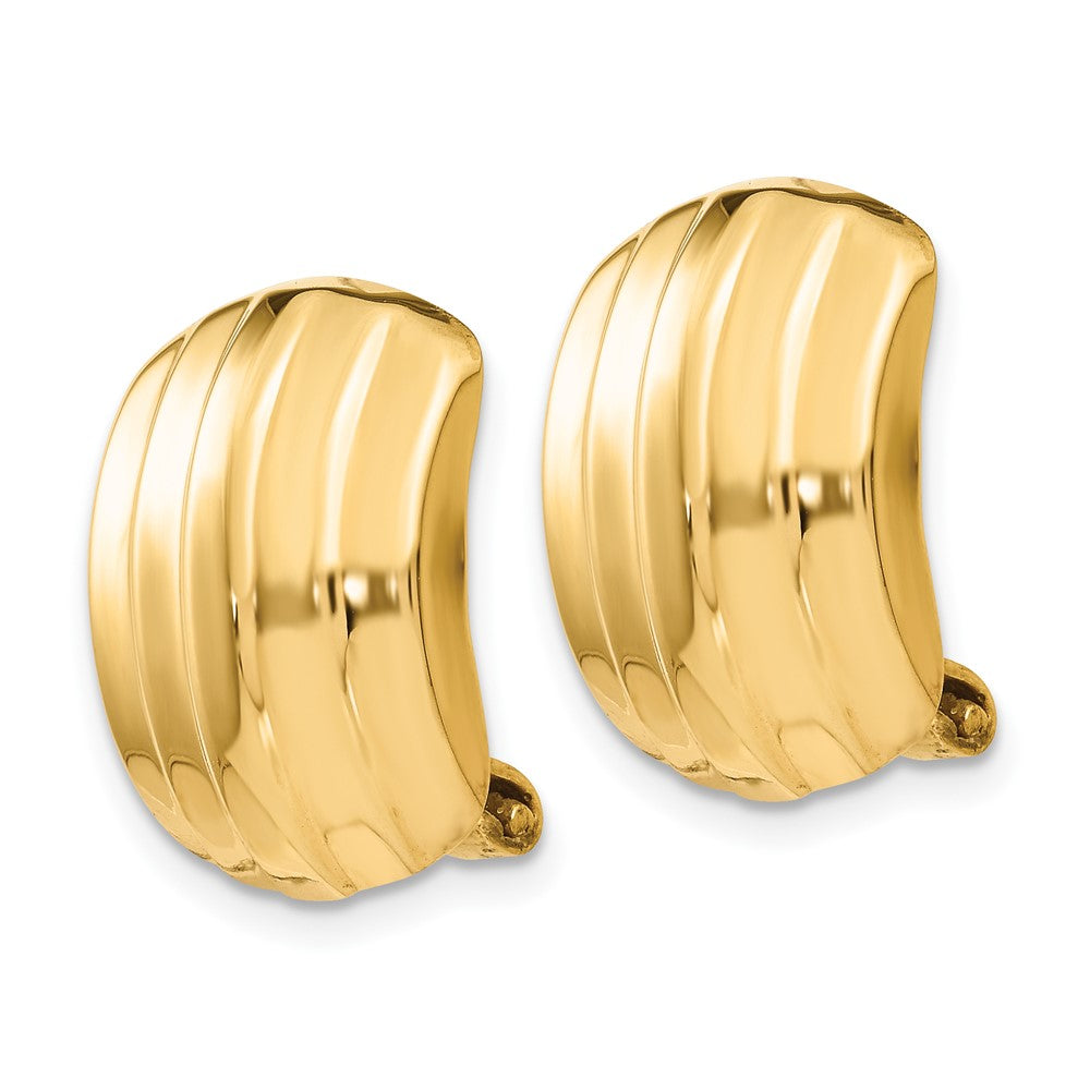 14k 12x Polished Ribbed Omega Back Non-pierced Earrings