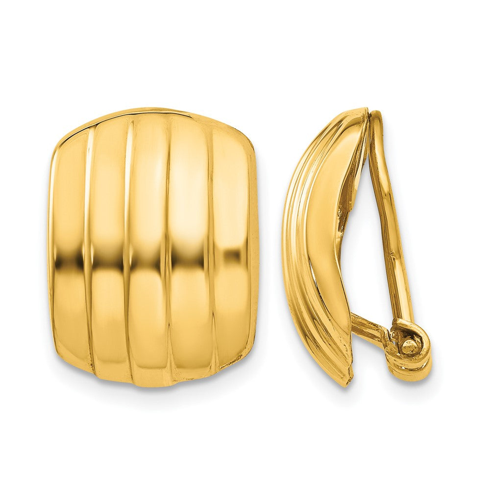 14k 12x Polished Ribbed Omega Back Non-pierced Earrings