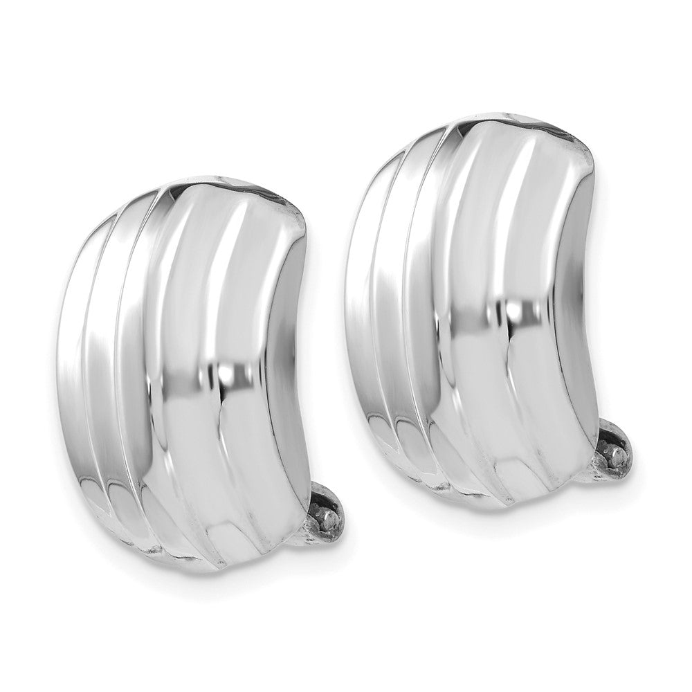 14k White Gold 12x Polished Ribbed Omega Back Non-pierced Earrings