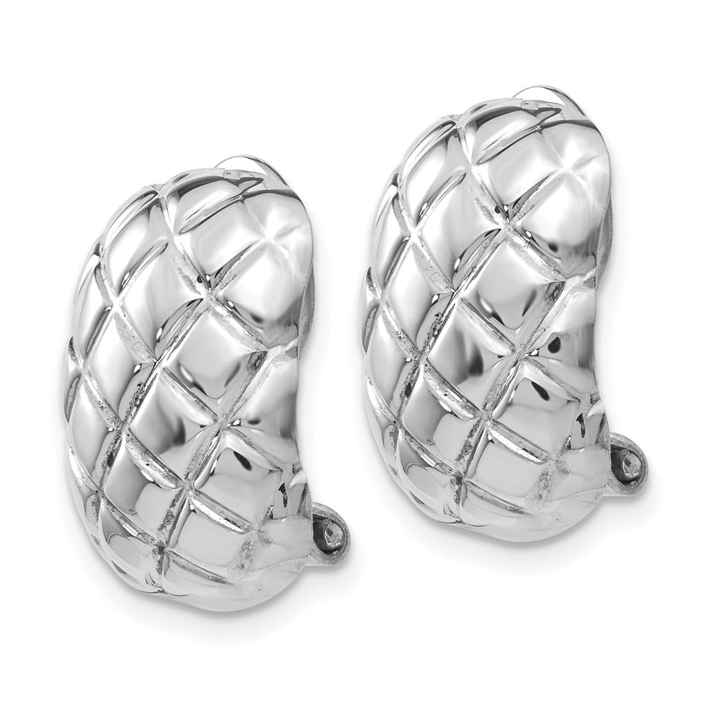 14k White Gold 12x Polished Crisscross Omega Back Non-pierced Earrings
