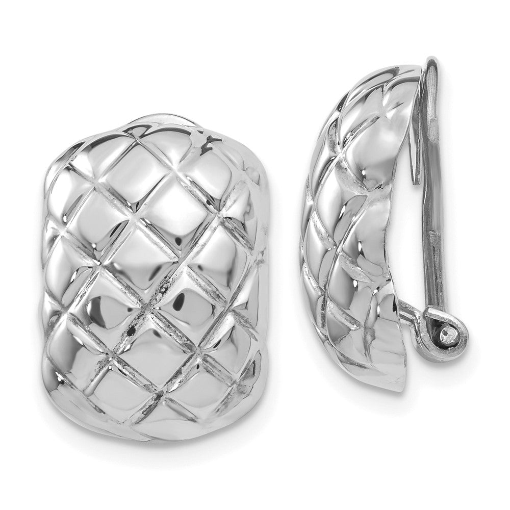 14k White Gold 12x Polished Crisscross Omega Back Non-pierced Earrings