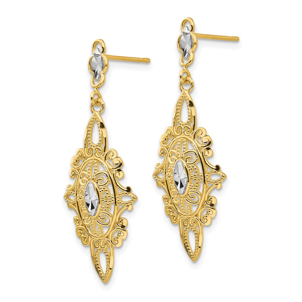 14k Rhodium Diamond-cut Filigree Earrings