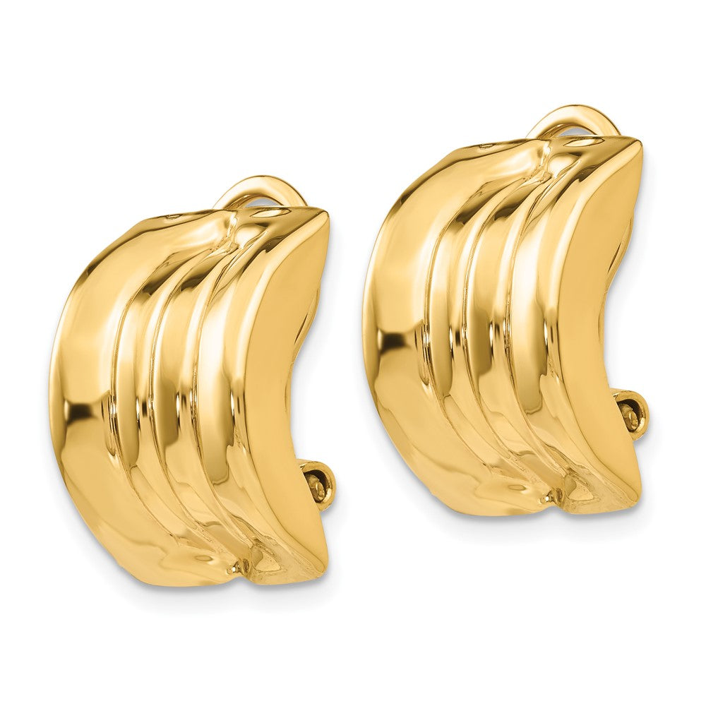 14k 12x Polished Striped Omega Back Non-pierced Earrings