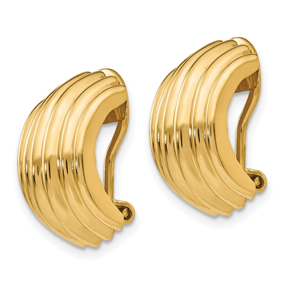 14k 9.5x Polished Ribbed Half Hoop Omega Back Non-pierced Earrings