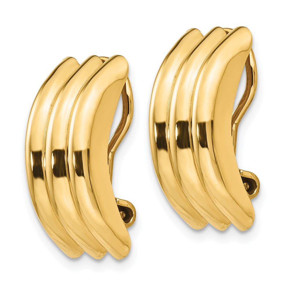 14k 8.5x Polished Ribbed Omega Back Non-pierced Earrings