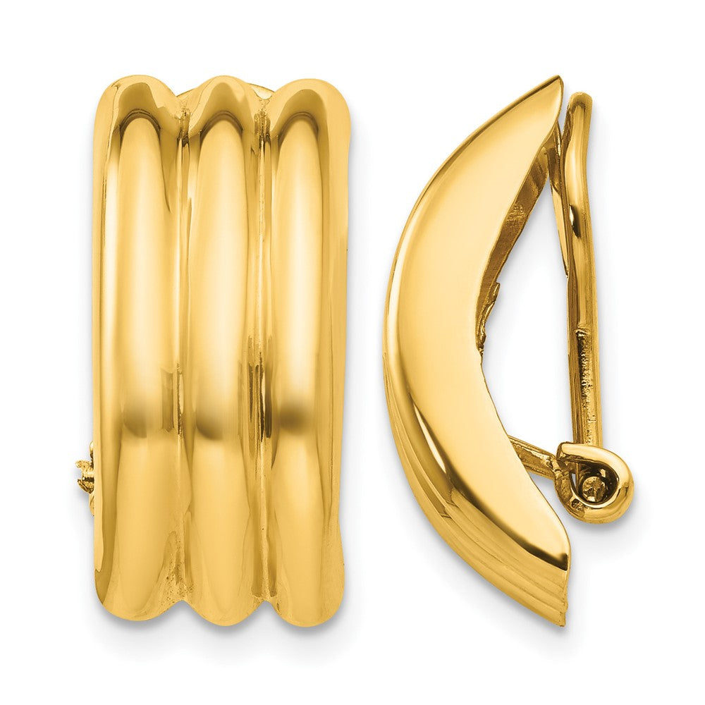 14k 8.5x Polished Ribbed Omega Back Non-pierced Earrings