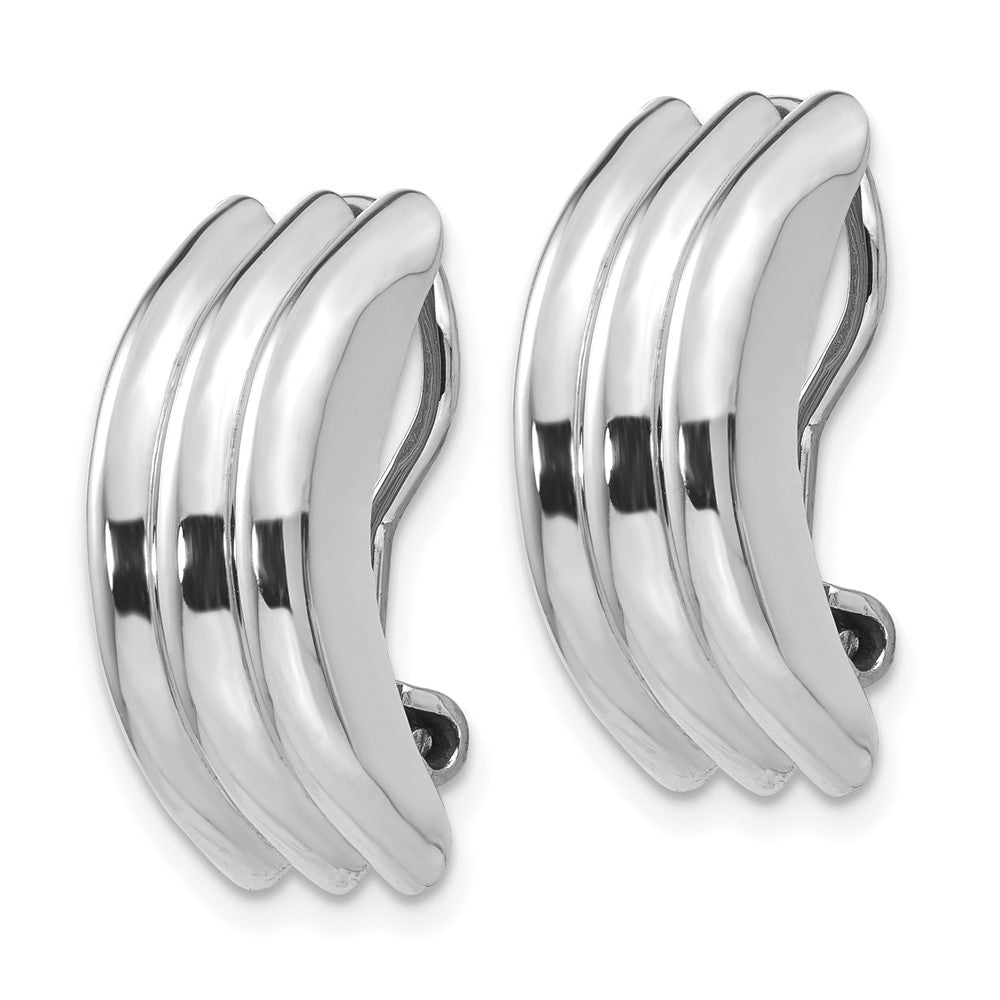 14k White Gold 8.5x Polished Ribbed Omega Back Non-pierced Earrings