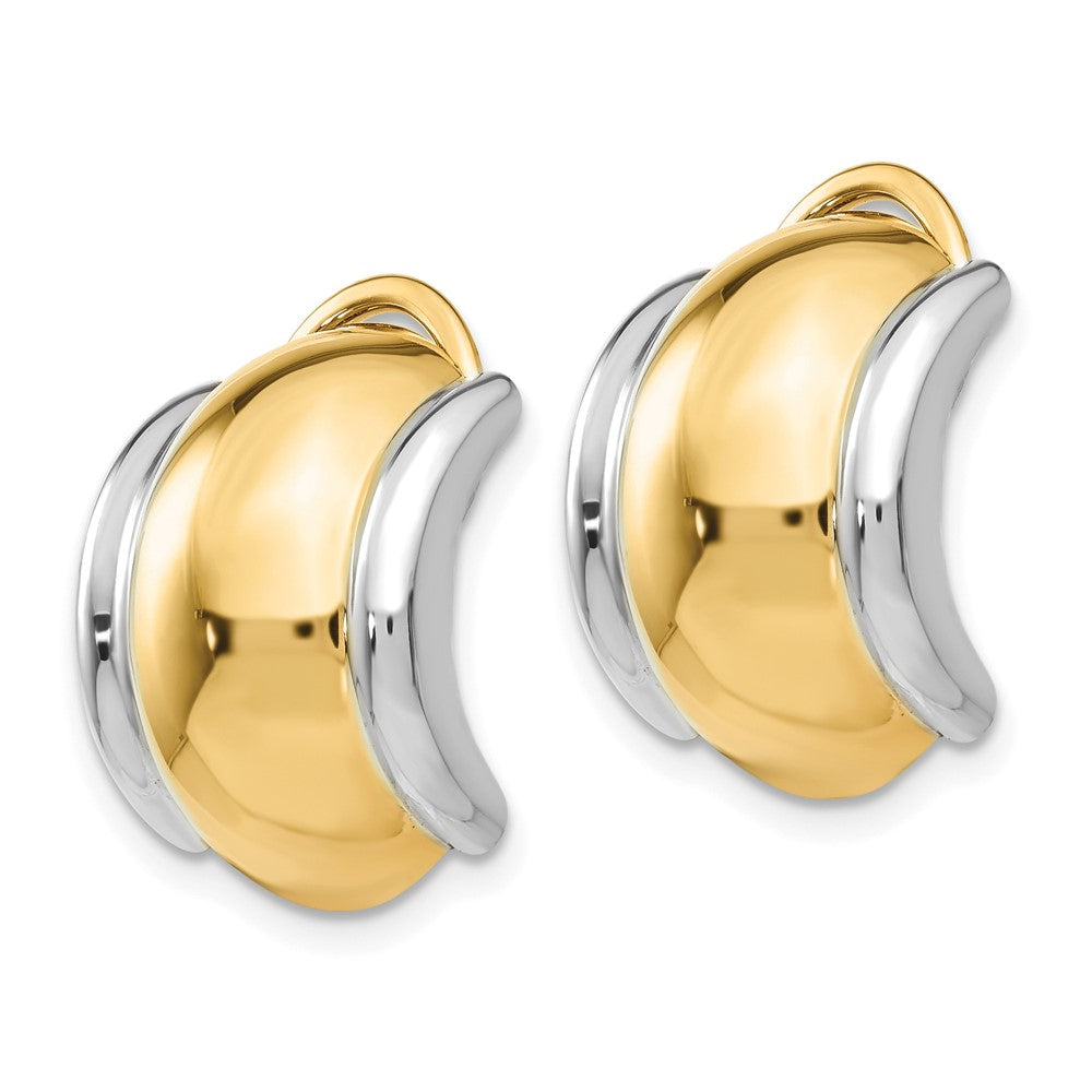 14k and White Rhodium 12x Polished Half Hoop Omega Back Non-pierced Earrings