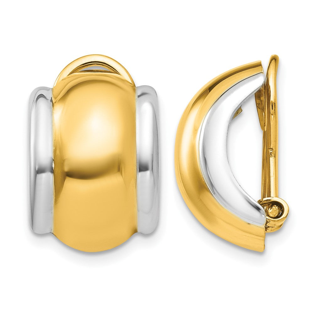 14k and White Rhodium 12x Polished Half Hoop Omega Back Non-pierced Earrings