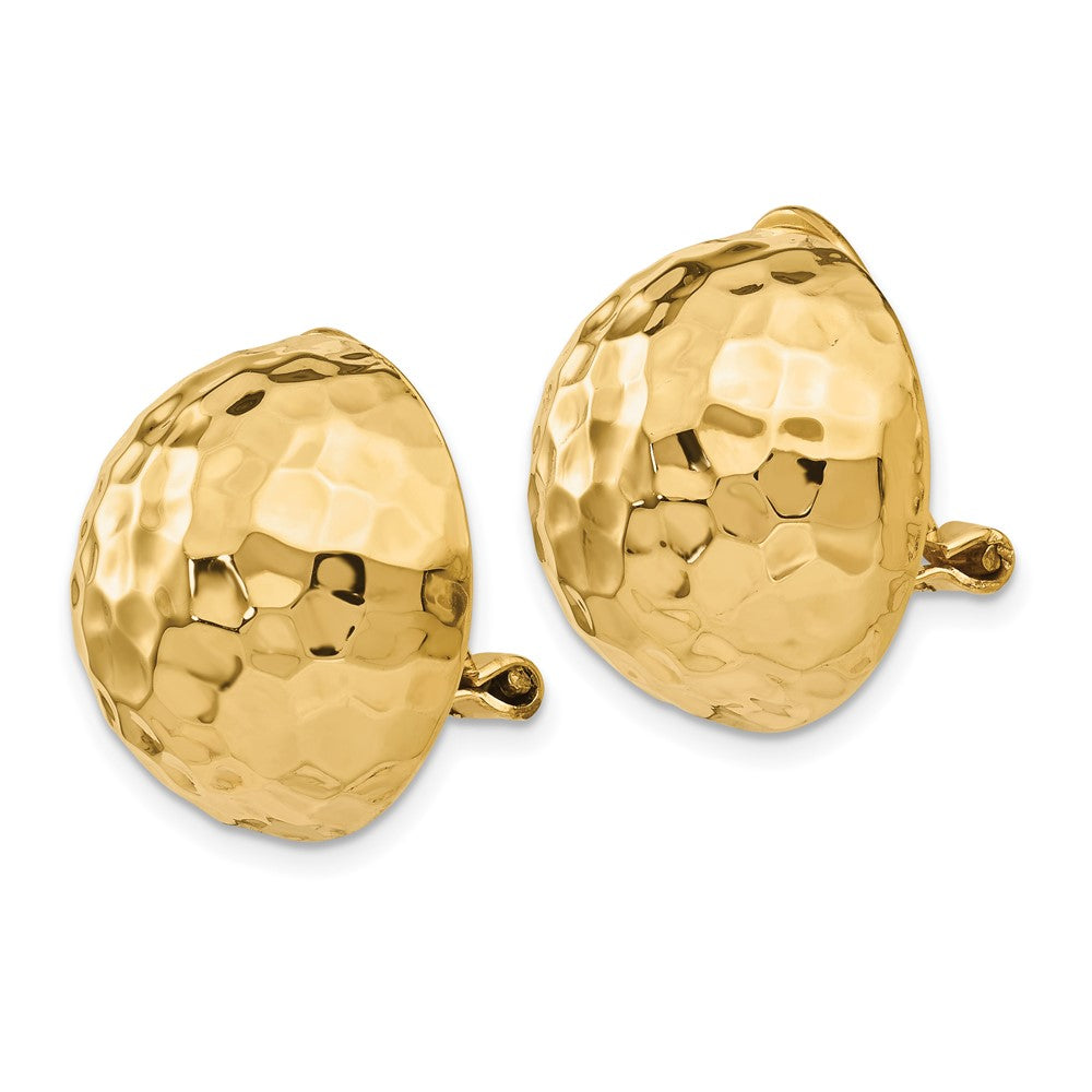 14k Hammered Half Ball Omega Back Non-pierced Earrings
