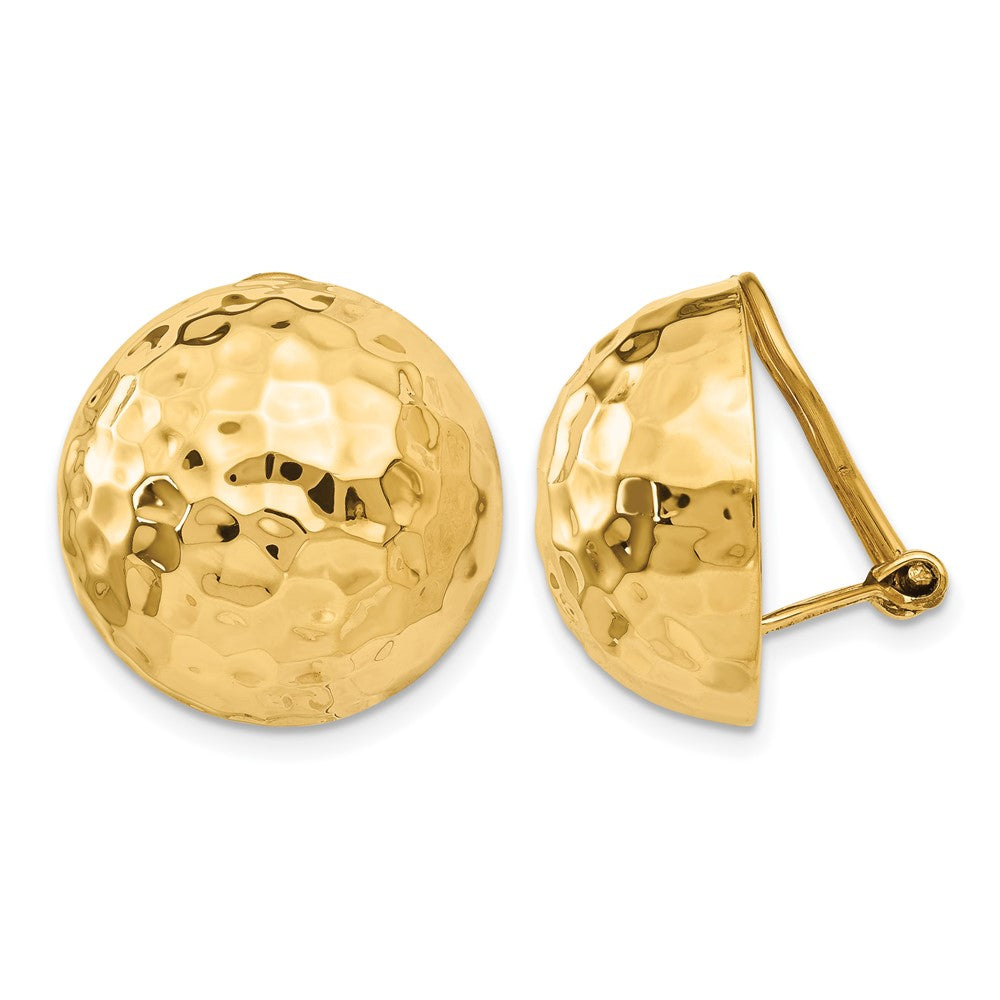 14k Hammered Half Ball Omega Back Non-pierced Earrings