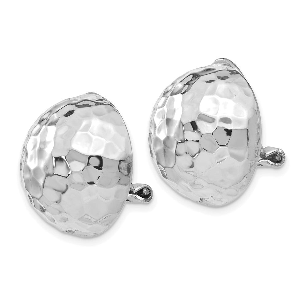 14k White Gold Hammered Half Ball Omega Back Non-pierced Earrings