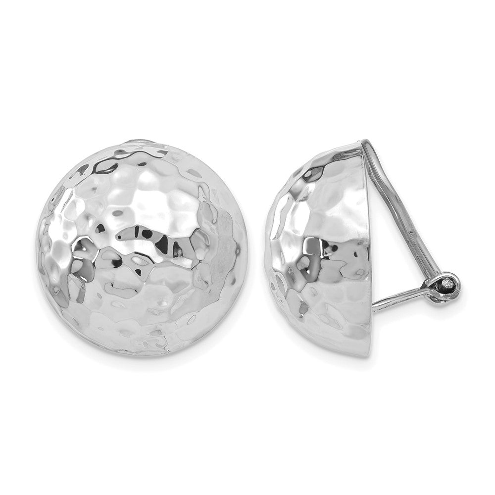 14k White Gold Hammered Half Ball Omega Back Non-pierced Earrings