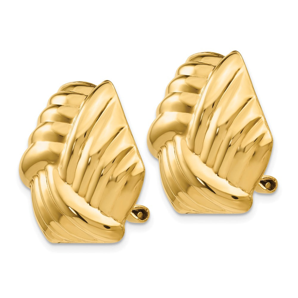 14k Ribbed Design Omega Back Non-pierced Earrings