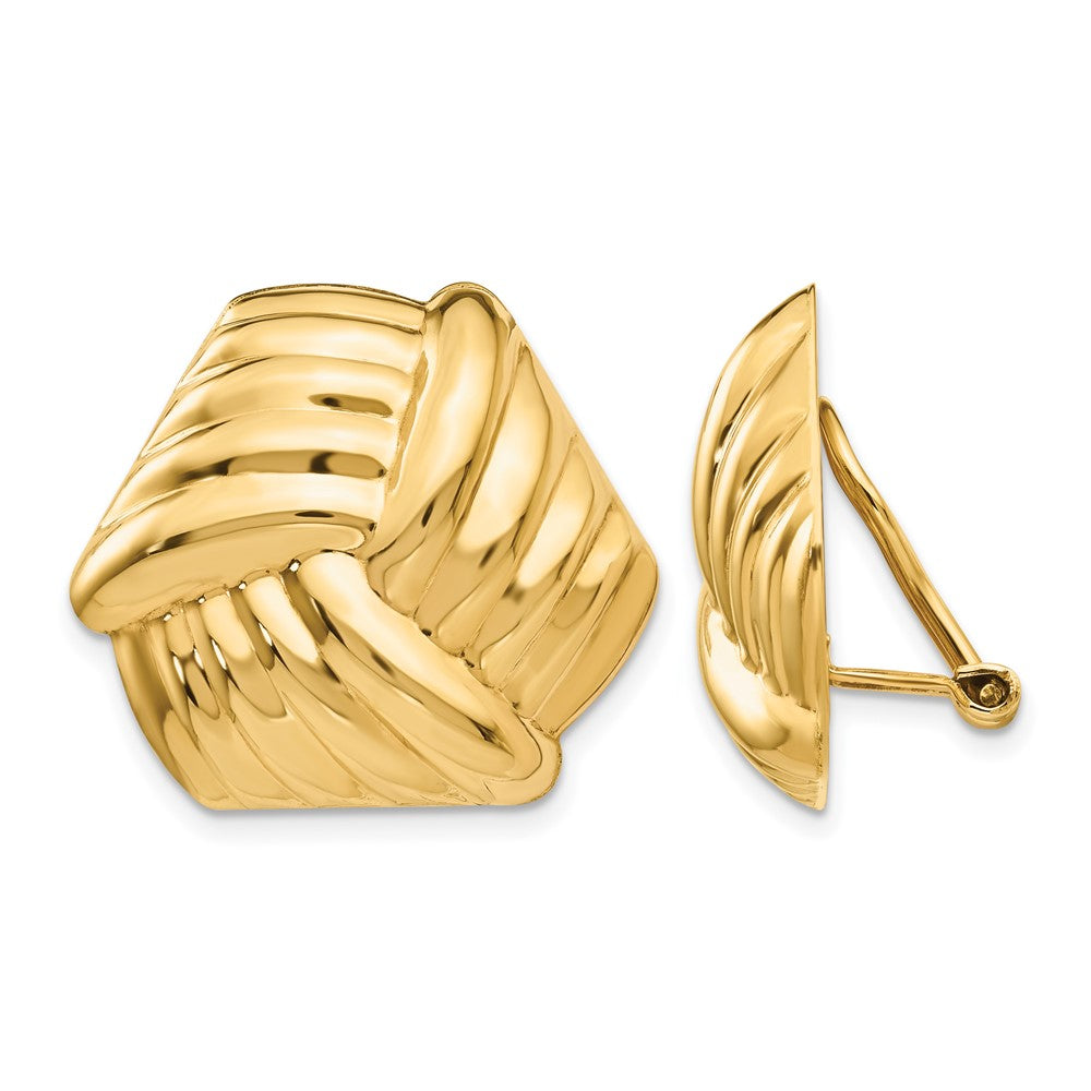 14k Ribbed Design Omega Back Non-pierced Earrings