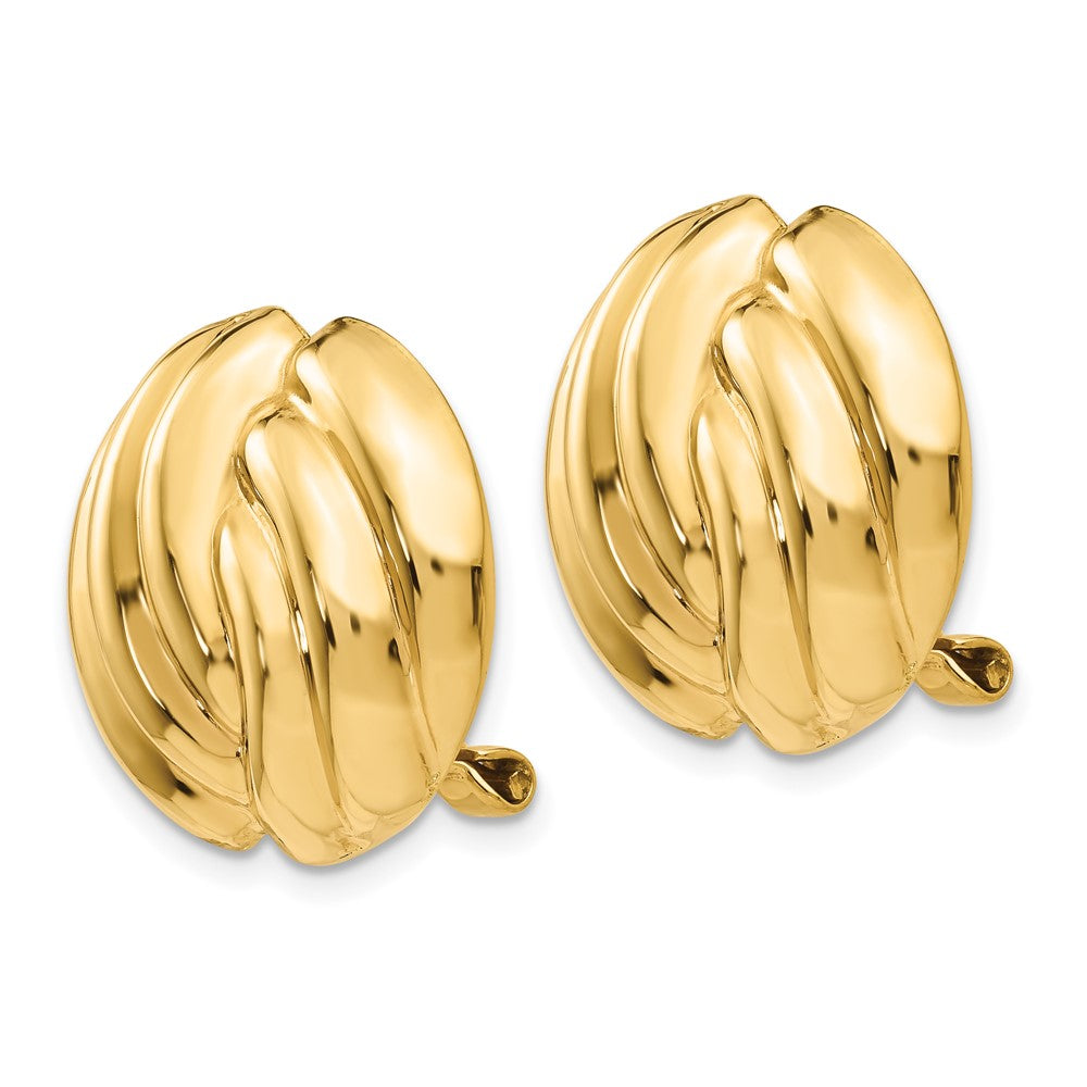 14k Polished Swirl Omega Back Non-pierced Earrings
