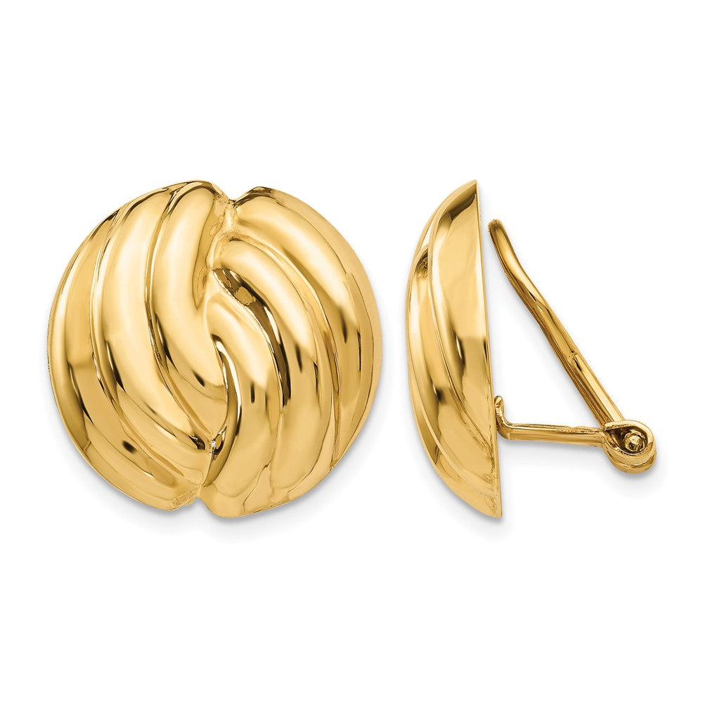 14k Polished Swirl Omega Back Non-pierced Earrings