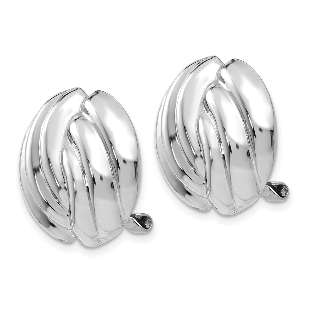 14k White Gold Polished Swirl Omega Back Non-pierced Earrings