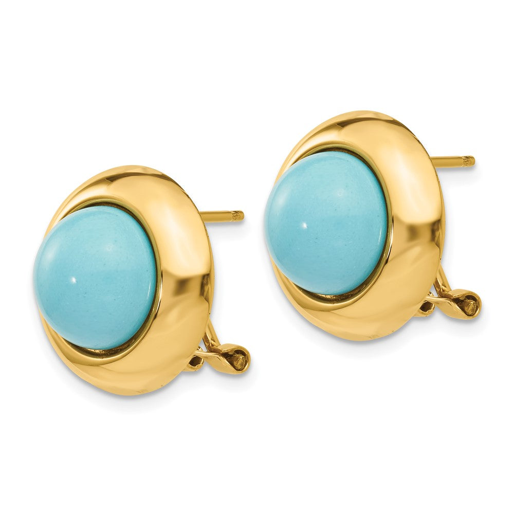 14k Reconstituted Turquoise Cabochon Omega Back Earrings