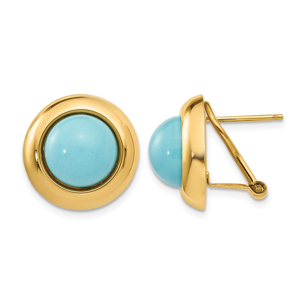 14k Reconstituted Turquoise Cabochon Omega Back Earrings