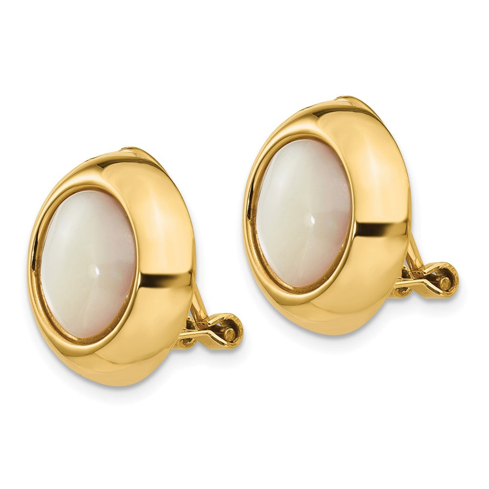 14k Omega Clip Mother of Pearl Cabochon Non-pierced Earrings
