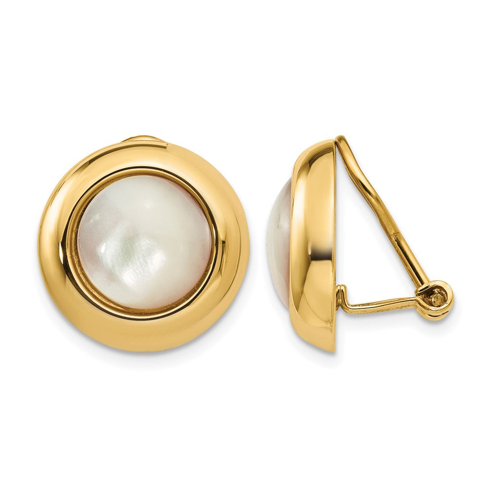 14k Omega Clip Mother of Pearl Cabochon Non-pierced Earrings