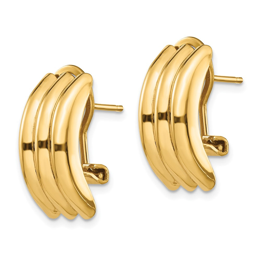 14k 8.5x Polished Ribbed Omega Back Post Earrings