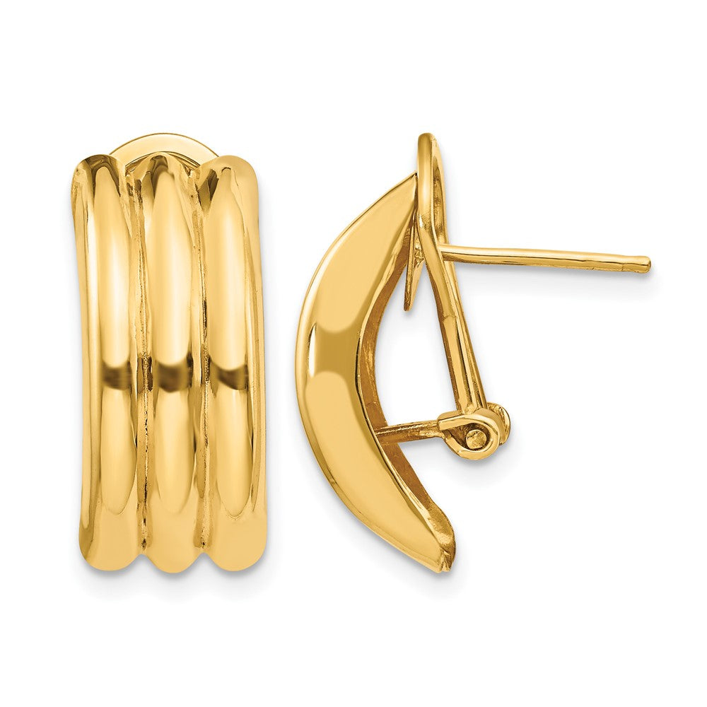 14k 8.5x Polished Ribbed Omega Back Post Earrings