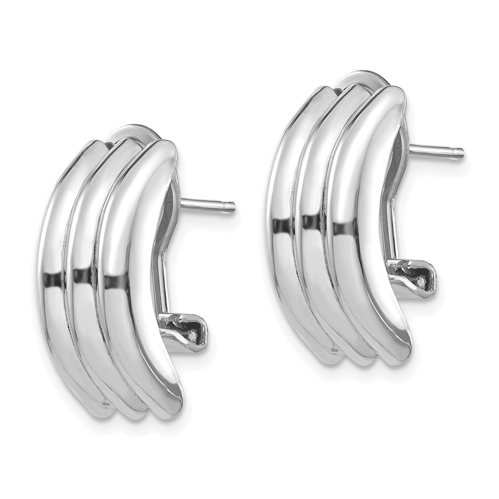 14k White Gold 8.5x Polished Ribbed Omega Back Post Earrings