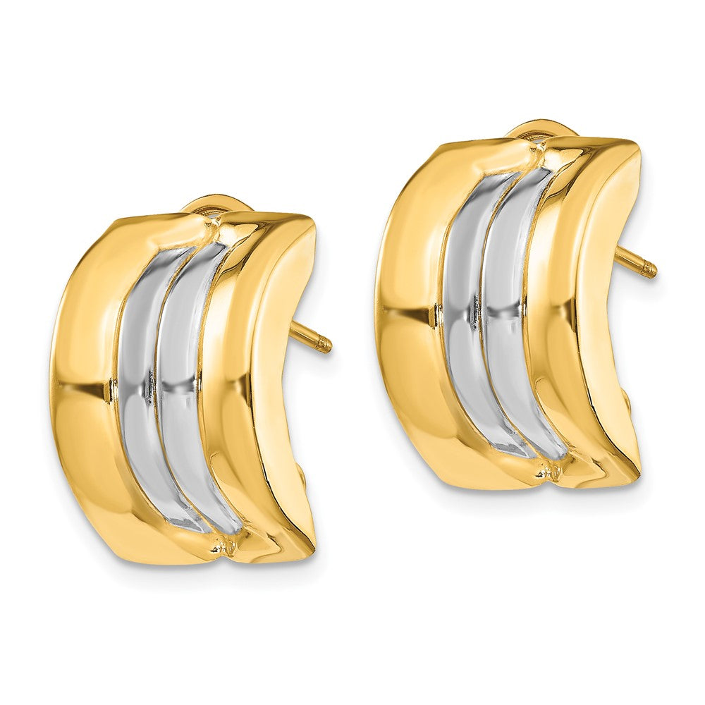 14k and White Rhodium 11.75x Striped Omega Back Post Earrings