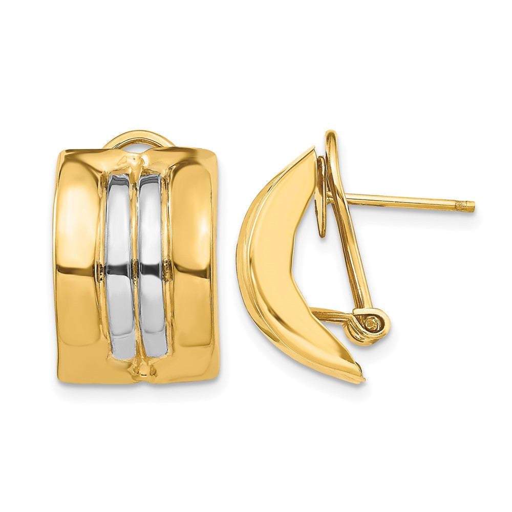 14k and White Rhodium 11.75x Striped Omega Back Post Earrings