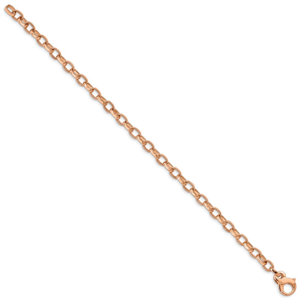 14K Rose Gold 8.5 inch 5mm Hand Polished with Ridged Edge Fancy Link Fancy Lobster Clasp Bracelet