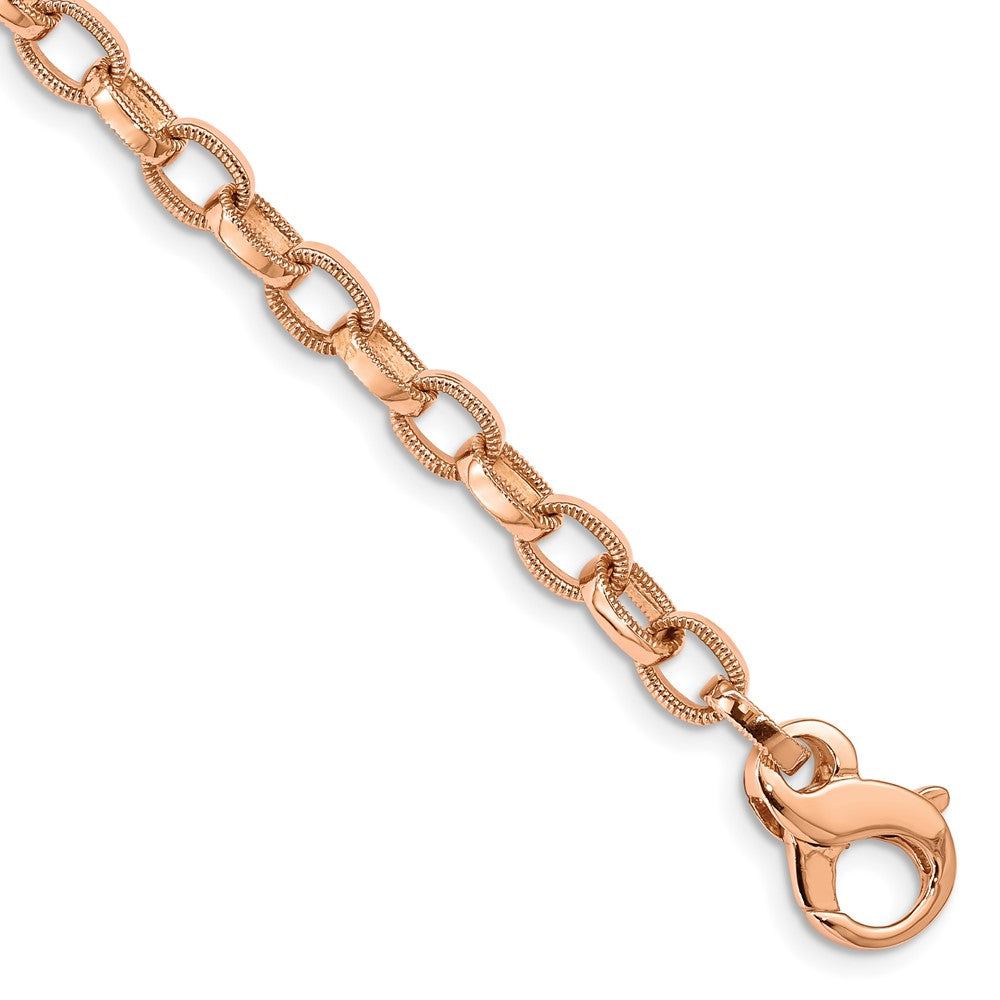 14K Rose Gold 8.5 inch 5mm Hand Polished with Ridged Edge Fancy Link Fancy Lobster Clasp Bracelet