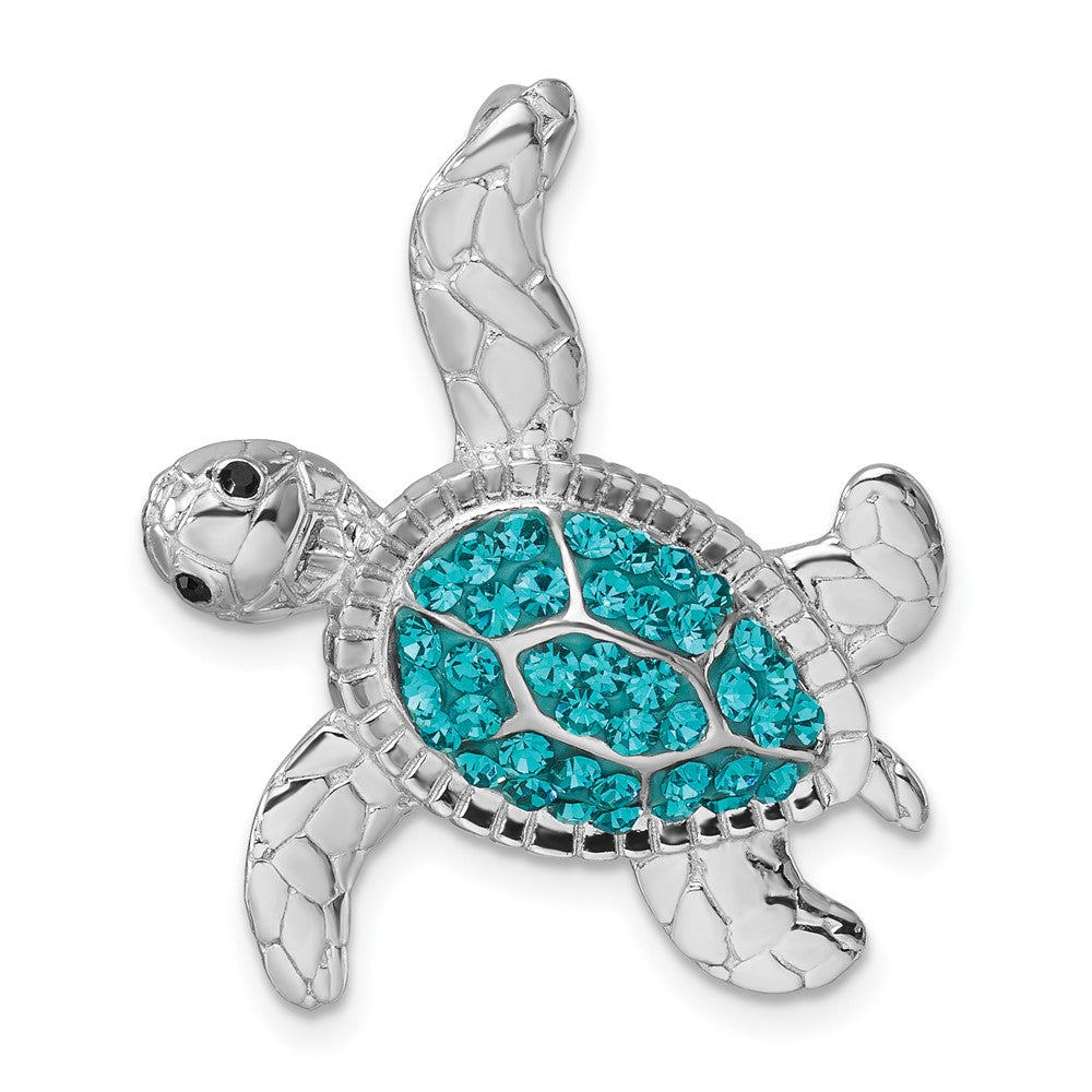 Sterling Silver Rhodium-plated Polished Blue Crystal Turtle Chain Slide