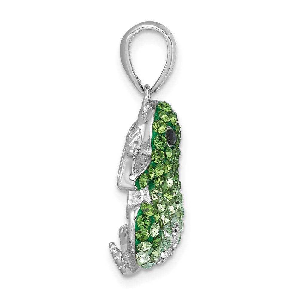 Sterling Silver Rhodium-plated Polished Green and White Crystal Frog Pendant