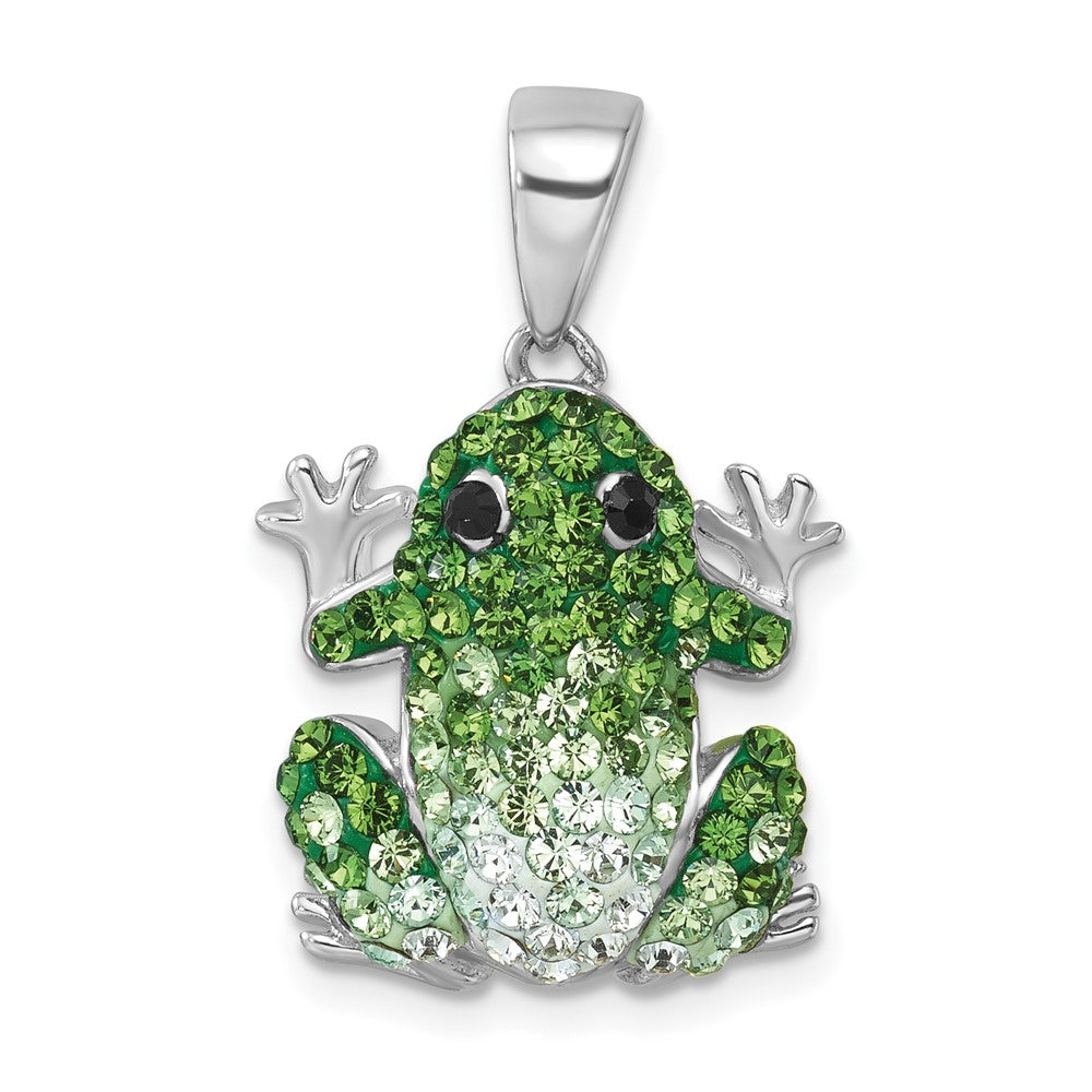 Sterling Silver Rhodium-plated Polished Green and White Crystal Frog Pendant