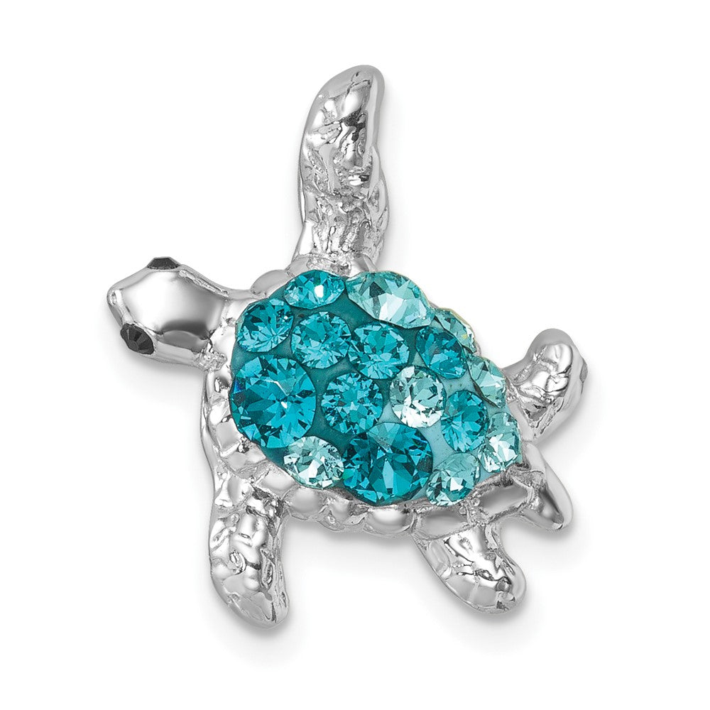 Sterling Silver Rhodium-plated Polished Crystal Turtle Chain Slide