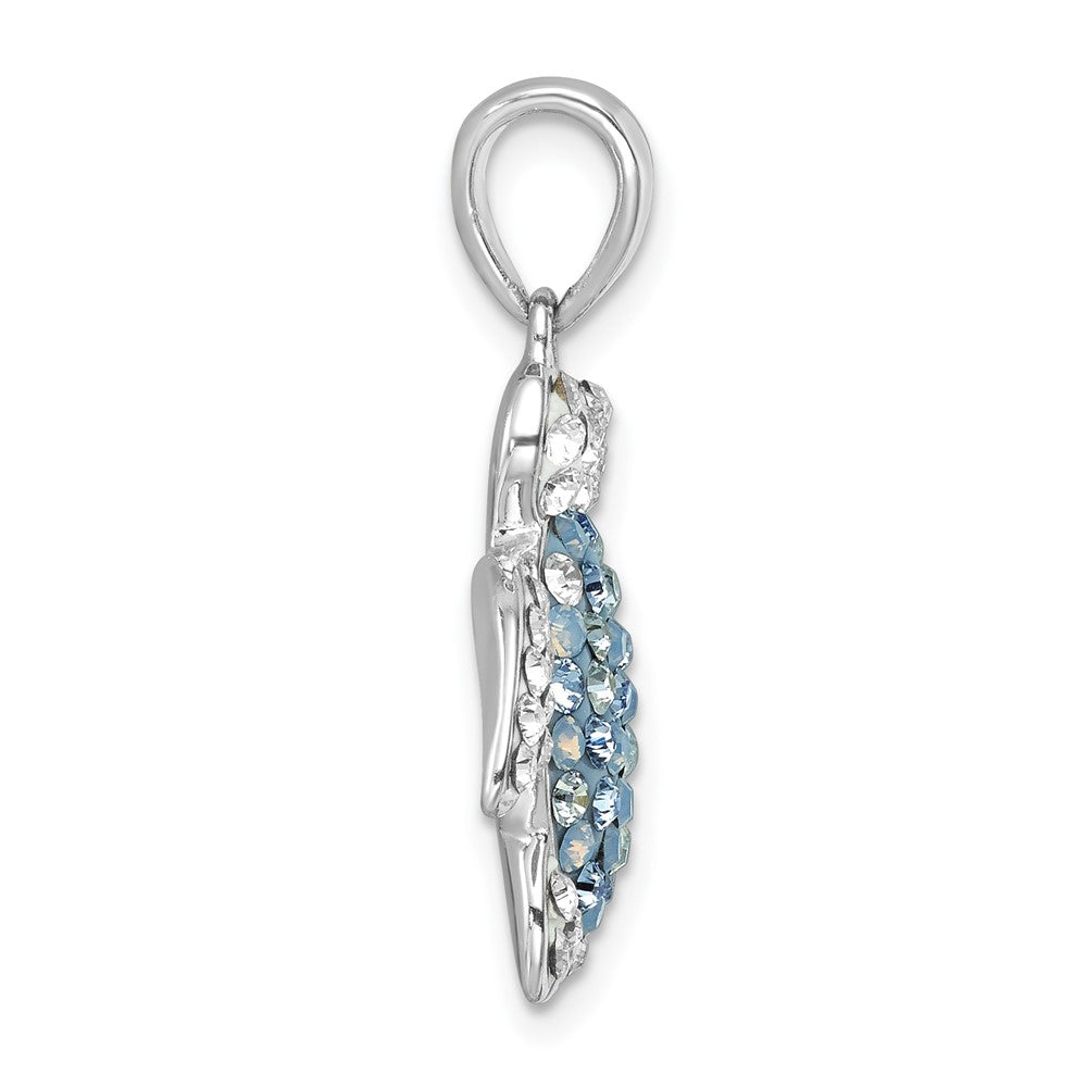 Sterling Silver Rhodium-plated Polished Blue and White Crystal Turtle Pendant