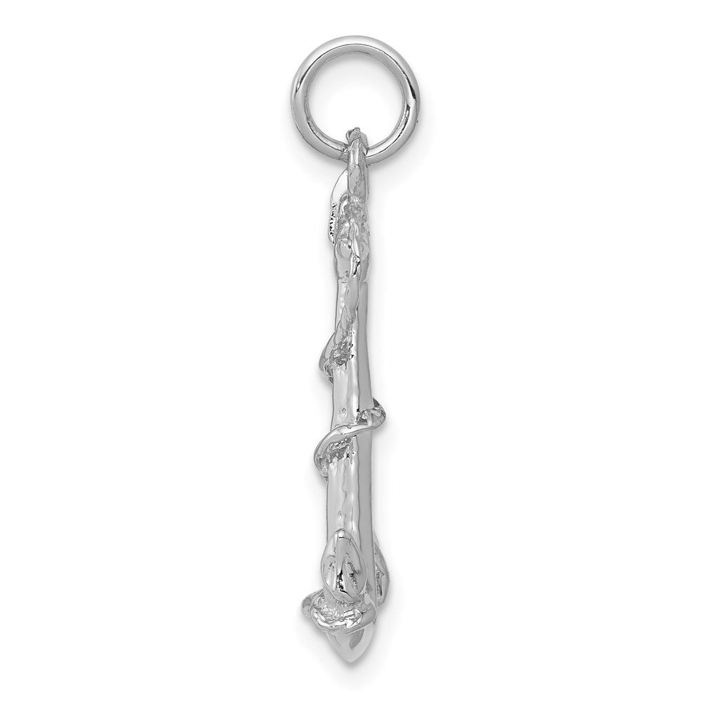 14K White Gold Solid Polished 3-D Anchor with Rope Charm