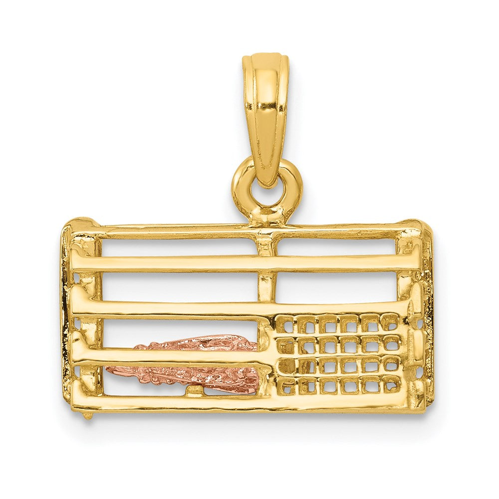 14K Two-Tone Polished 3-D Lobster Trap Pendant