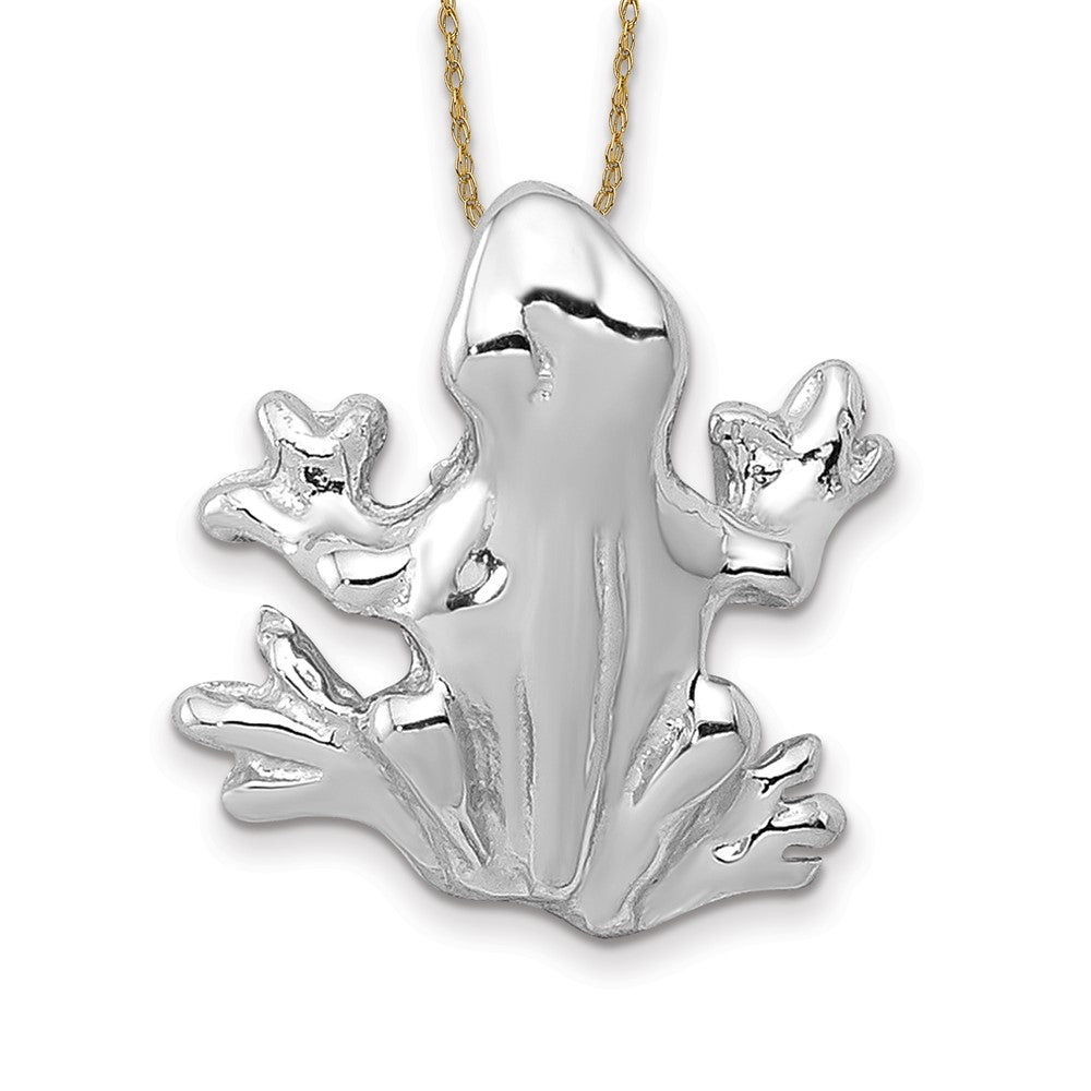 14k White Gold Solid Polished 3-Dimensional Frog Charm with 18 Chain