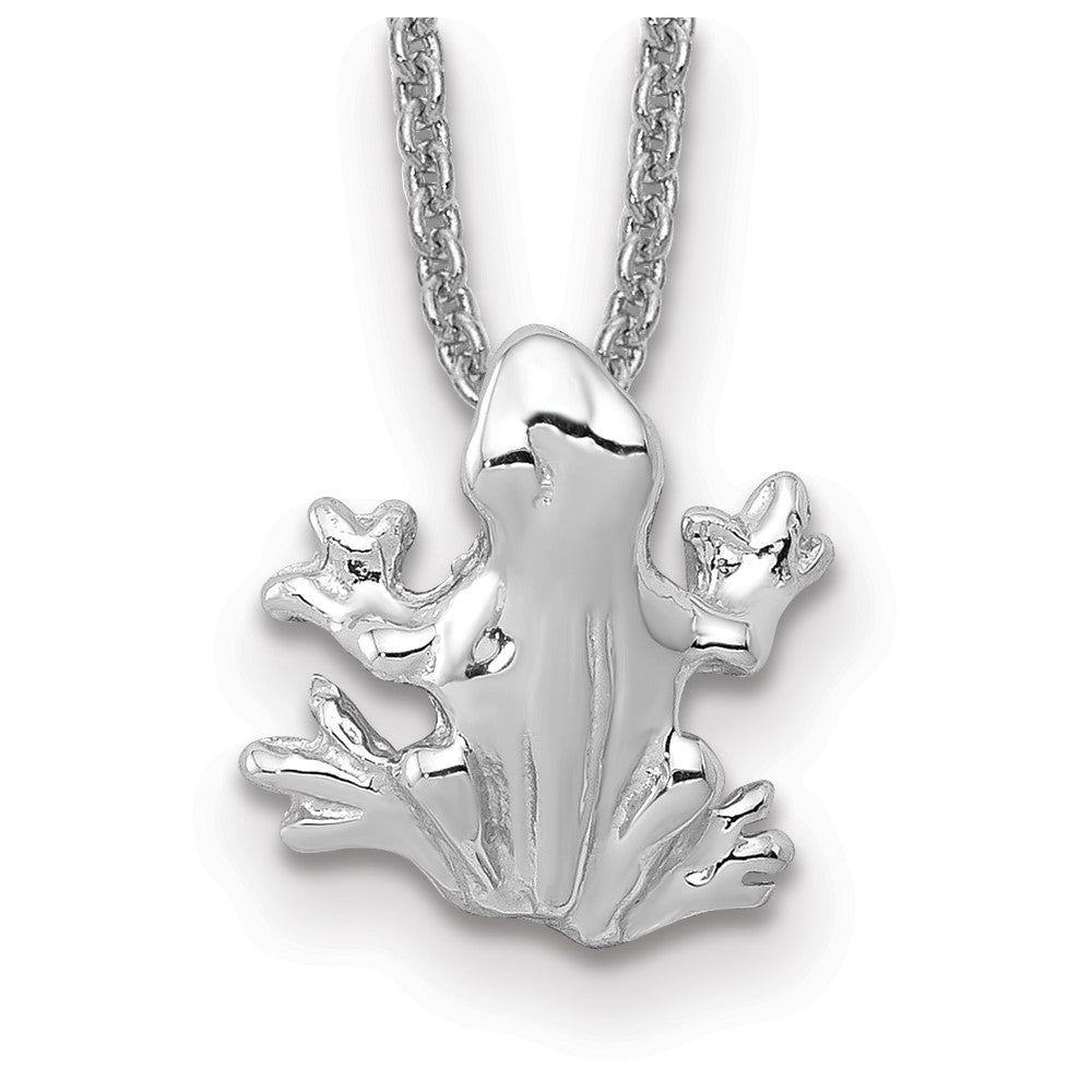 14k White Gold Solid Polished 3-D Frog Necklace